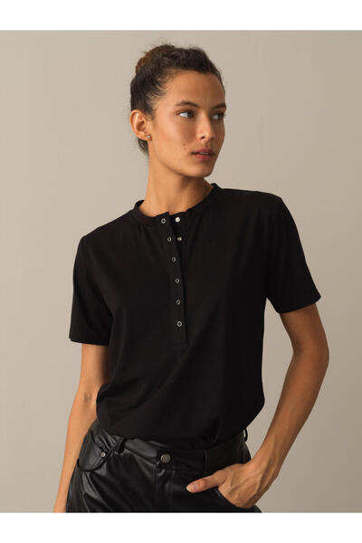 Xint Kadın Siyah Modal Dokulu Regular Fit Tişört