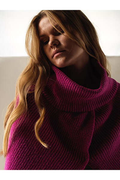 Xint Kadın Fusya Regular Fit Triko Yün Pelerin