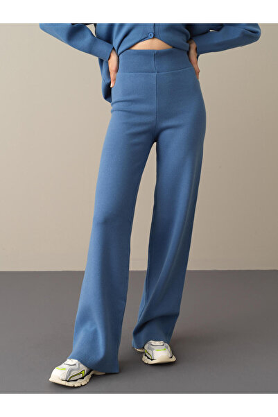 Xint Kadın Mavi Esnek Dokulu Regular Fit Triko Pantolon