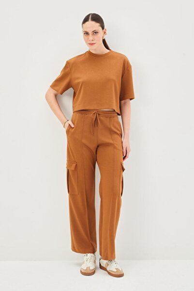 Allyco Gold Buttoned Side Pocket Detailed Regular Knitted Cargo Pants