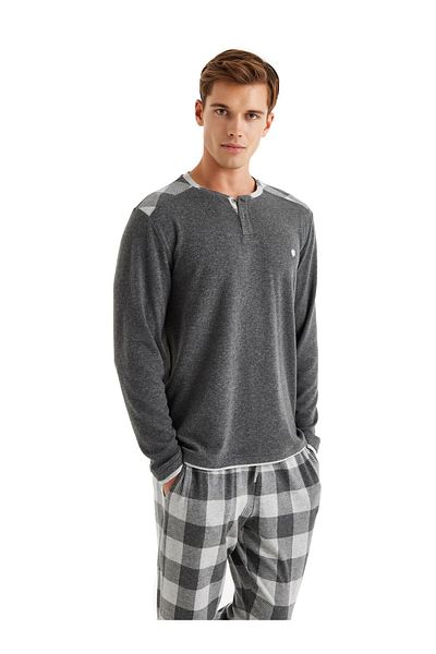 Blackspade Men's Long Sleeve Thermal Anthracite Pajamas Suit C2T0N6O04