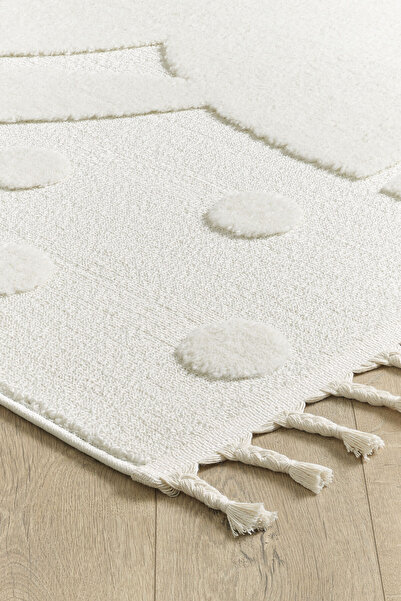 venucci home & living Quincey Bukleli Yumuşak Peluş Post Shaggy Krem Çocuk Odası Oturma Odası Salon Mutfak Halısı