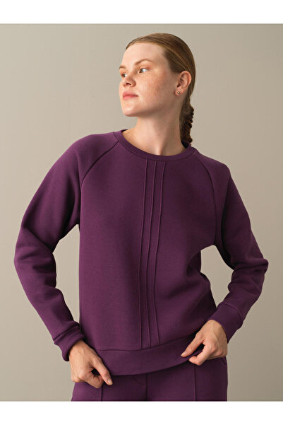 Xint Kadın Erık Moru Pamuklu Regular Fit Reglan Kol Sweatshirt