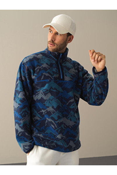 Xint Erkek Lacivert Formunu Koruyan Oversize Polar Sweatshirt