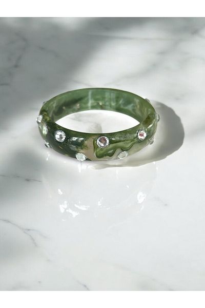 SMCHOME Green Bone Bracelet with Stones