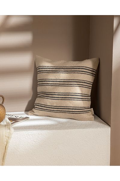 Madame Coco Eze Jute Throw Pillow Cover - Natural/Black - 45X45 cm