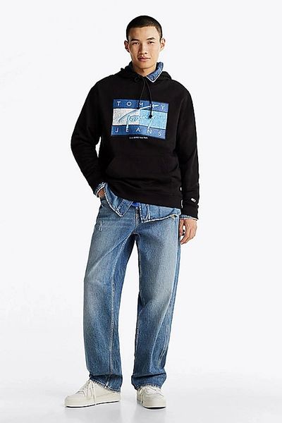 Tommy Hilfiger Tommy Jeans Tjm Reg Dna Flag Twıst Hood Ext Ανδρικό μαύρο φούτερ Dm0dm21100bds