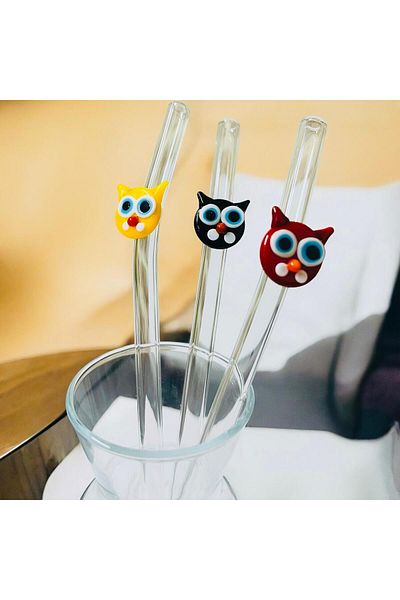 nazarboncuğu Set of 3 Cat Glass Pipettes