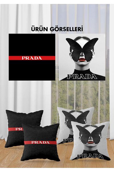 Doruklar Home Collection Set de 4 huse de pernă cu model modern din țesătură strălucitoare imprimată pe două fețe