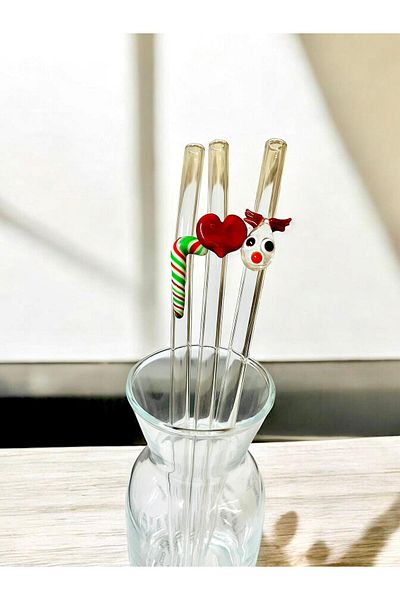nazarboncuğu Christmas Themed Glass Straw Set of 6 and 4