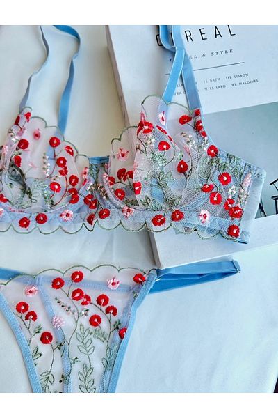 İNKO İÇ GİYİM Set de sutien din tul cu sârmă florală (tanga sutien)