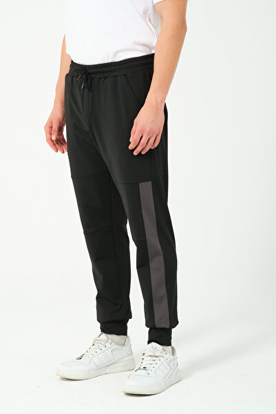 mmetalic Ανδρικό μαύρο παντελόνι με κανονική εφαρμογή, κανονική εφαρμογή, άνετο Jogger φούτερ με τσέπες