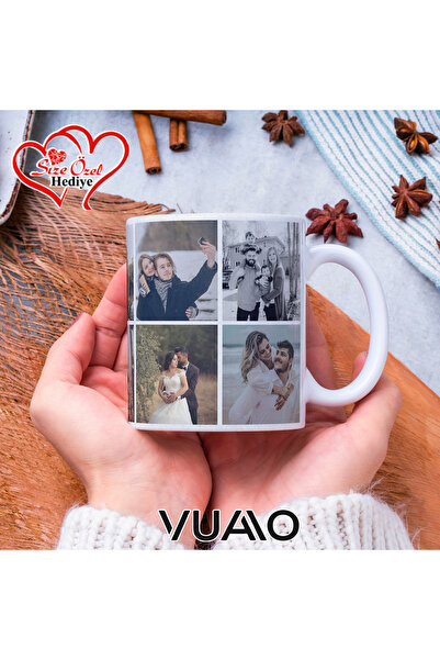 VUAO Kişiye Özel İsimli 8 Fotoğraflı Kolaj Kupa Bardak Resim Baskılı İsme Öze...
