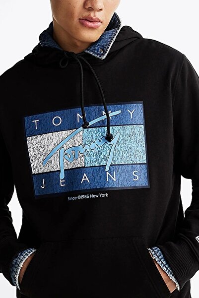 Tommy Hilfiger TJM REG DNA FLAG TWIST HOOD EXT Erkek siyah Sweatshirt DM0DM21100BDS