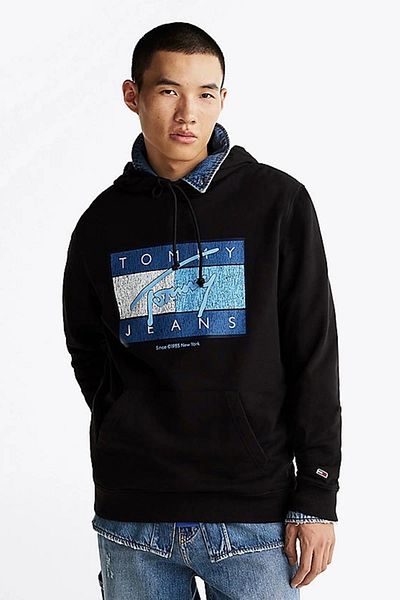 Tommy Hilfiger Tommy Jeans Tjm Reg Dna Flag Twıst Hood Ext Ανδρικό μαύρο φούτερ Dm0dm21100bds