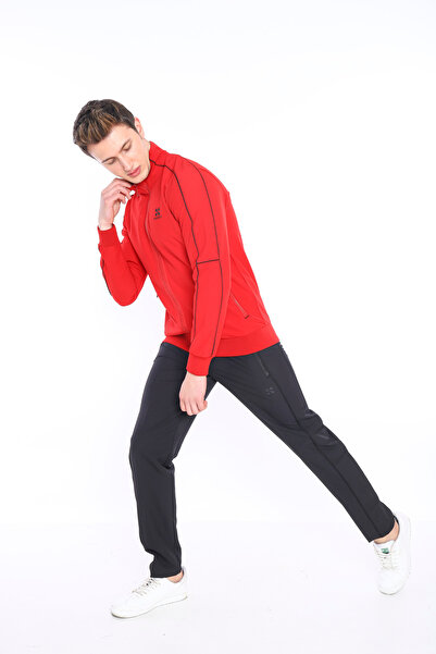 NEED LİFE Erkek Kırmızı  Rahat Kalıp Desenli Düz Paça Eşofman Takım