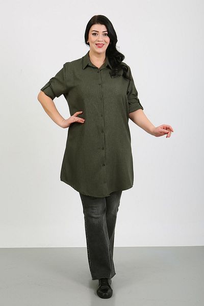 By Alba Collection Women's Plain Khaki Wool Viscose Plus Size Tunic