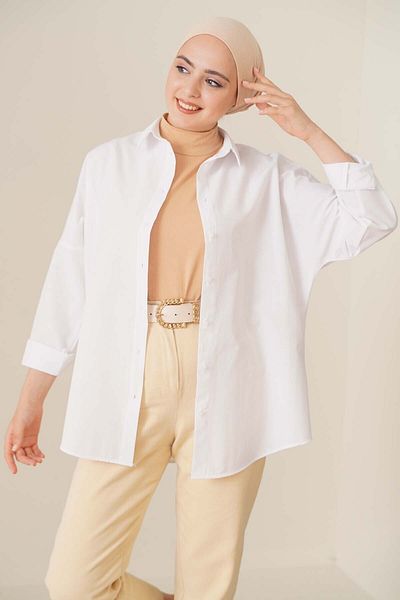 Bigdart 103901 Übergroßes Basic Hijab-Shirt - Weiß