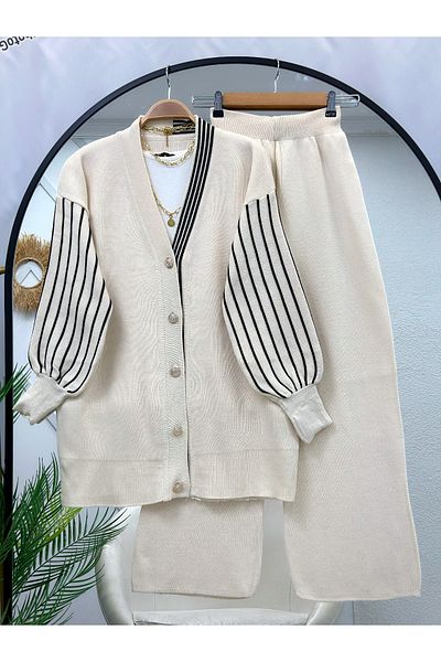 İPEK TUTUŞ Women's Sleeve Striped Knitwear Set