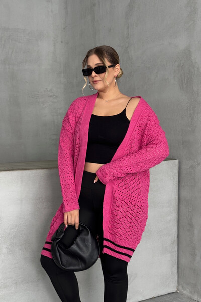 Stil Diva Plus Size Long Sleeve Long Lace Cardigan Without Closure Front 302324