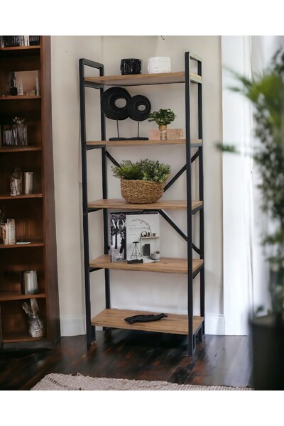 Dekoratif AHŞAP RAFLI 5 KATLI KİTAPLIK