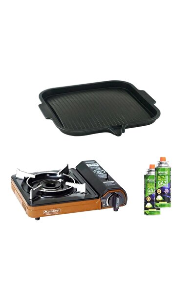 Orcamp Tekli Portatif Ocak Turuncu+2 Adet Kartuş KTS-227+Ocak Üstü Izgara ORC...