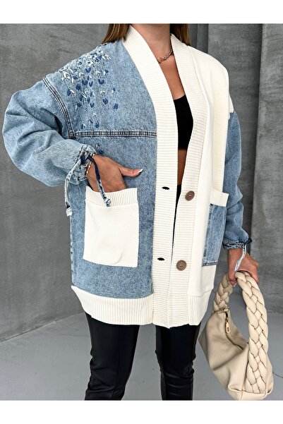 SOLİS MODA Dámská džínová bunda s úpletem Garnish