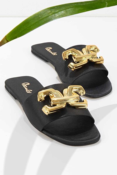 Bambi Crne satenske ženske papuče K04192162738