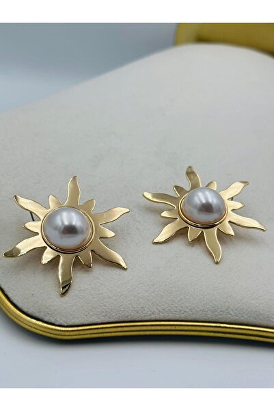 MyladyAccessoriess أقراط شمسية بتفاصيل لؤلؤية (مطلية بالنحاس)