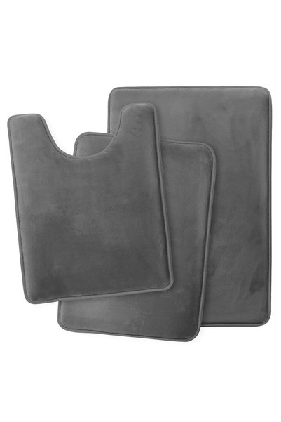 LİNOS HOME 3-Piece Bath Mat Set Toilet Seat Plush Soft Washable Anthracite (50X80-40X60-40X50)