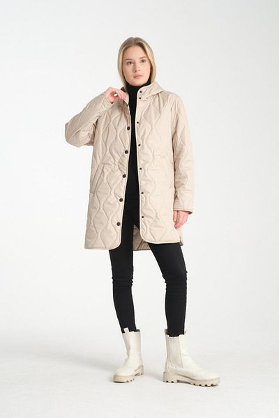 Wise Women's Hooded Oversize Quilted Fabric Chain Patterned Coat