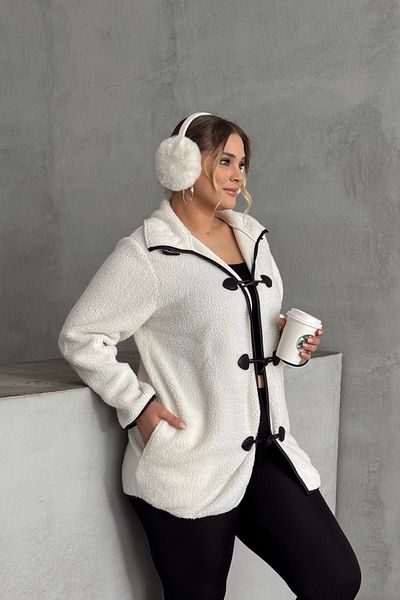 Stil Diva Plus Size Long Sleeve Plush Coat with Front Closure Pocket 301816
