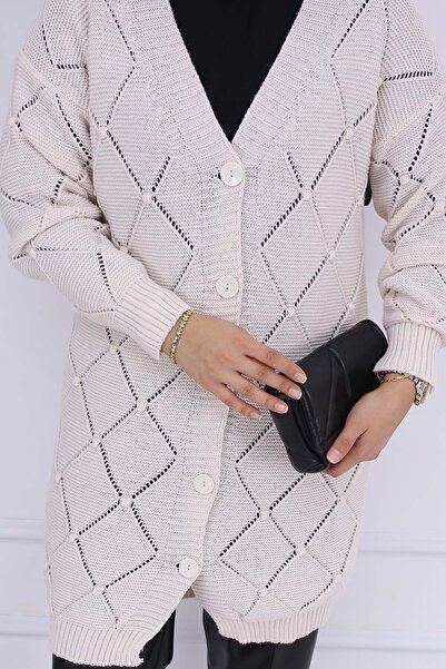 benguen Baklava Desenli Hırka Taş Rengi 409