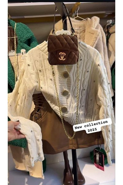 SILA Girl's Knitting Cardigan-Leather Skirt-Bag Combin