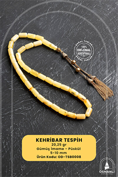 OSMANLI DOĞAL TAŞ 5-10 mm Silindir Kesim 20,25 gr Gold Eskitme Kaplamalı Gümü...