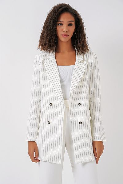 Bigdart Γυναικείο Μπουφάν Blazer Λευκό με Διπλό Κουμπιά 0699