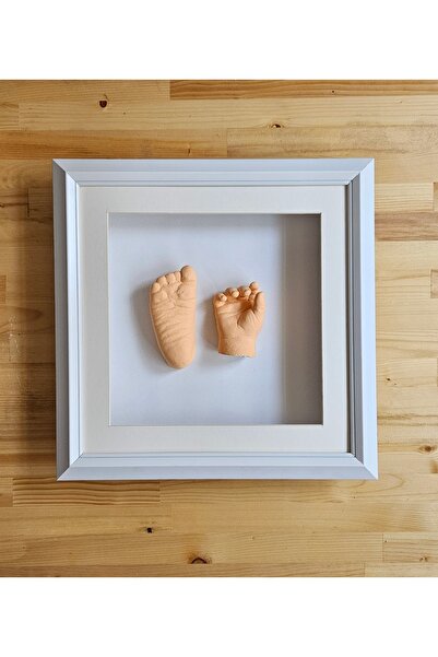 Store Beyaz Çerçeveli 3D Bebek Ayak Ve El Izi Seti TEN Boya Hediyeli