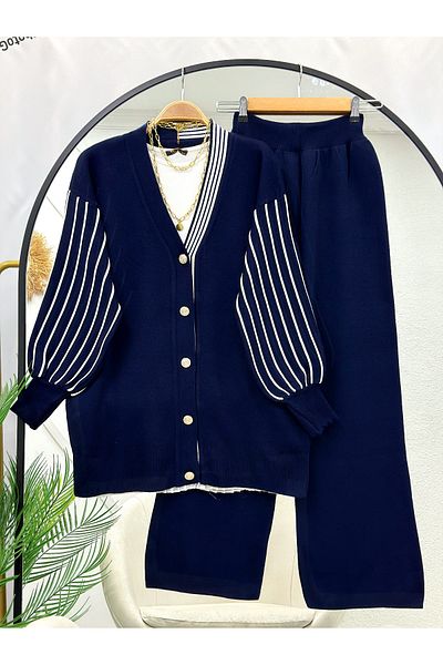 İPEK TUTUŞ Women's Sleeve Striped Knitwear Set
