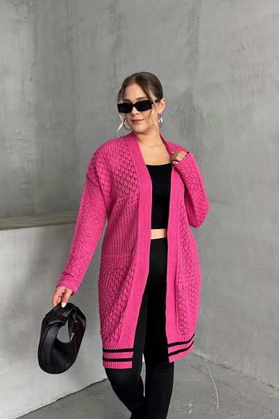 Stil Diva Plus Size Long Sleeve Long Lace Cardigan Without Closure Front 302324