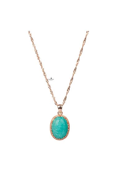 OSMANLI DOĞAL TAŞ Amazonite Natural Stone Rose Silver Framed Necklace