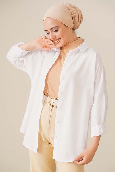 Bigdart 103901 Übergroßes Basic Hijab-Shirt - Weiß