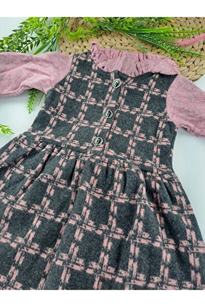Butik Kız Çocuk Kışlık Elbise 3 Farklı Desen Ayıcık Düğme Ve Fiyonk Detaylı