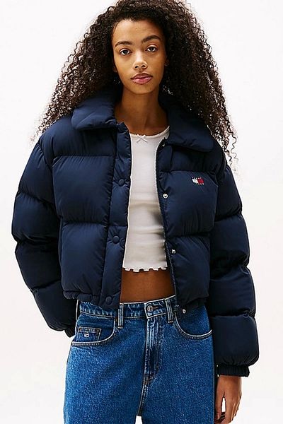 Tommy Hilfiger Dámsky nafukovací kabát Tommy Jeans tmavomodrej farby