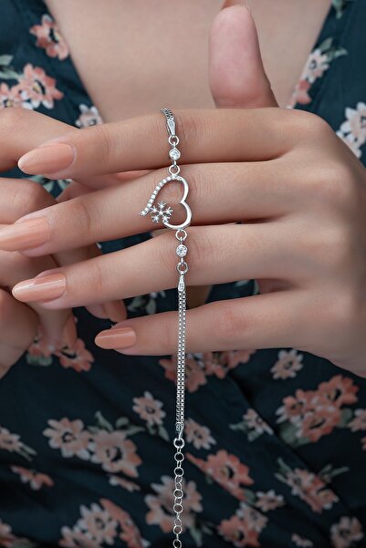 Nereze 925 Ayar Kalp Kartanesi Kadın Gümüş Bileklik