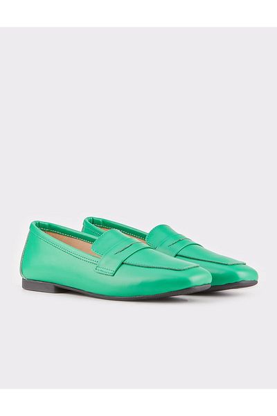 Cabani Genuine Leather Green Women's Loafer Shoes
