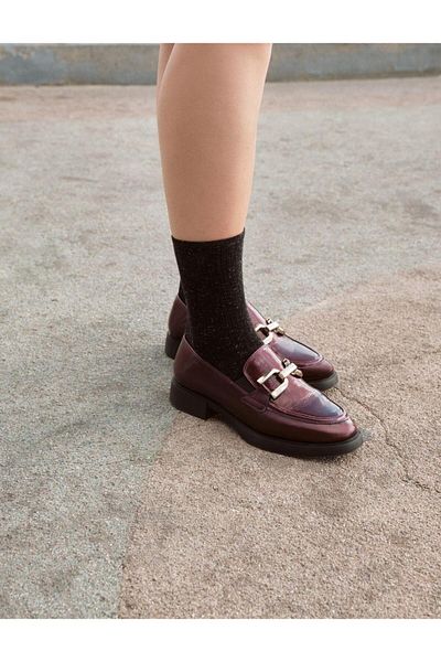 Cabani 100% Genuine Leather Claret Red Patent Leather Buckle Women's Casual Shoes