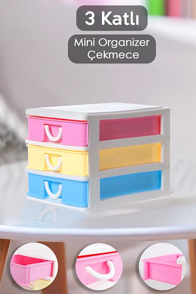 Meleni Home Organizator de birou cu 3 niveluri cu sertar - Organizator de birou de dimensiuni mini Accesorii pentru sertar Cutie de bijuterii