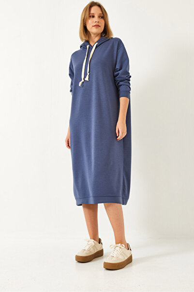 Bianco Lucci Women's Hooded Basic Long Sweat Dress 8074 60351328