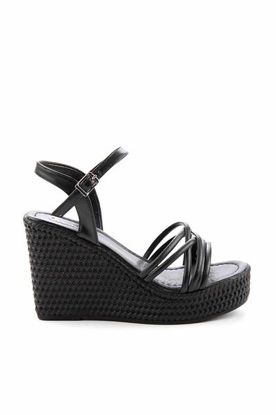 Bambi Women's Black Wedge Heeled Shoes K05823090509