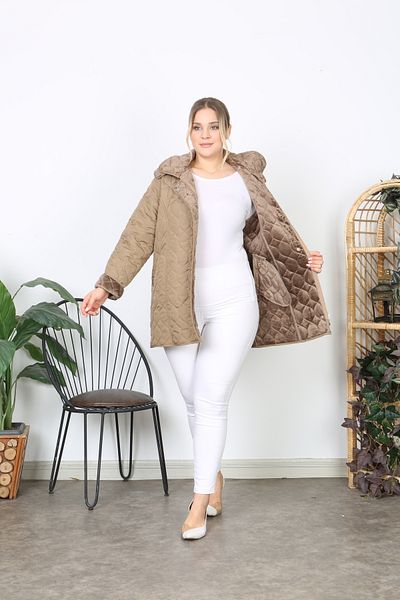 TUTveAL Collection Plus Size Hooded Soft Shearling Water Repellent Coat - Quilted